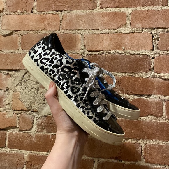 P448 Black Leopard and Blue Velvet Sneakers - Picture 2 of 7